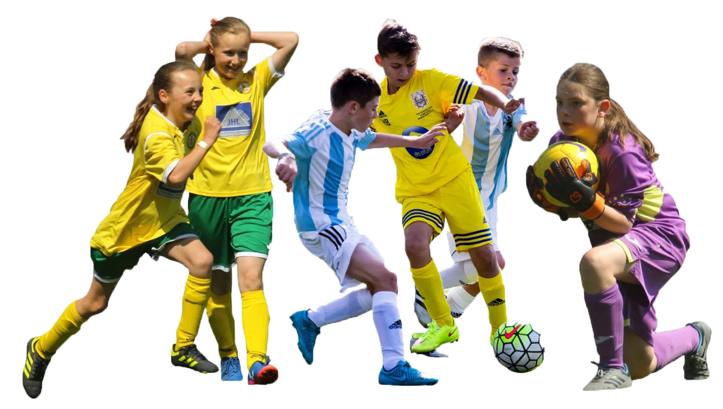 Young footballers celebrating together at a Precision Pass tournament